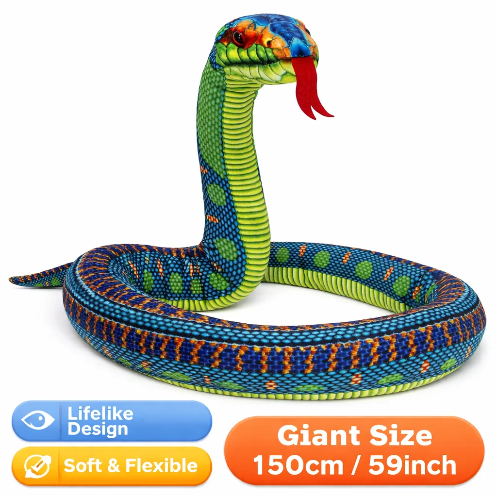Colorful Realistic Plush Snake Toy 150cm Giant Stuffed Snake Soft Animal Toy Lifelike Snake for Kids Prank Halloween Party