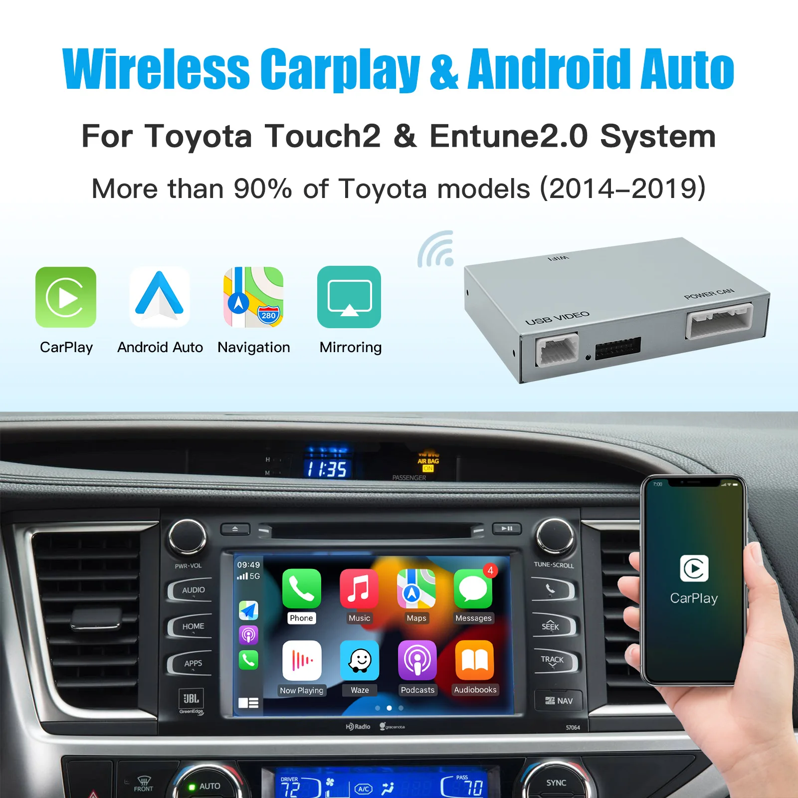 

Wireless Apple Carplay Android Auto For TOYOTA touch2 Corolla Camry yaris CHR Auris RAV4 Prius Highlander 2014-2019 Car Decoder