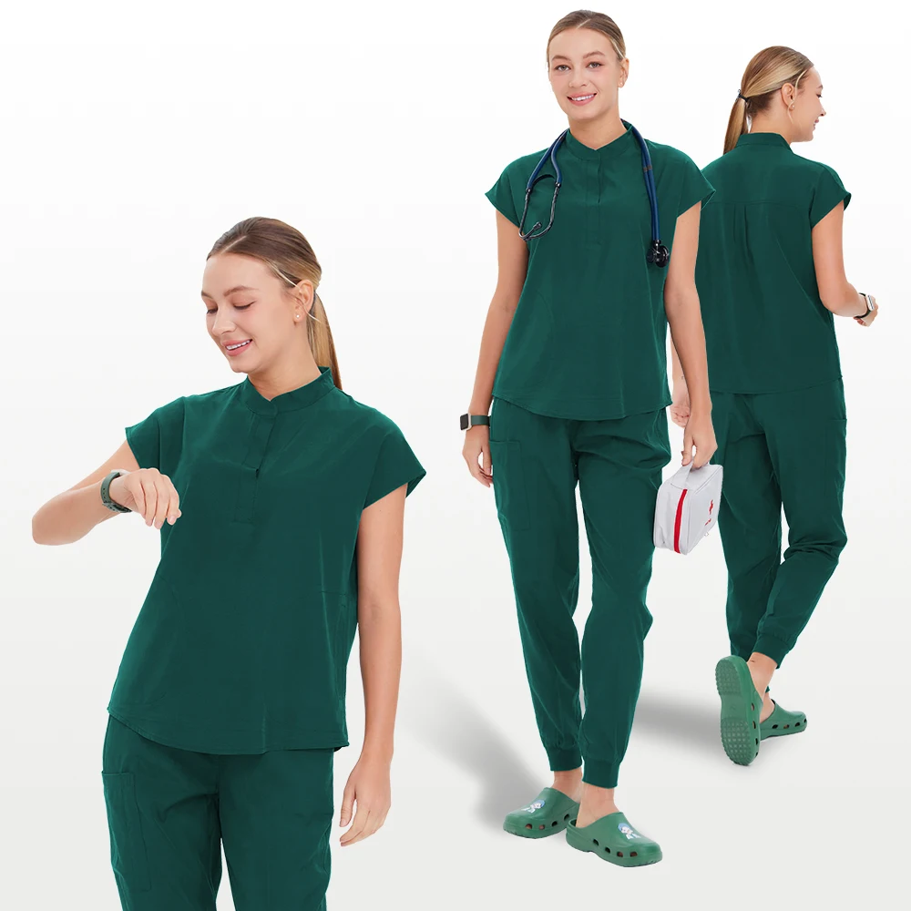 

Mandarin Scrub Jumpsuit Women Quick-dry Nursing Scrubs Uniforms Sets Clinic Beauty Salon Medical Clothes