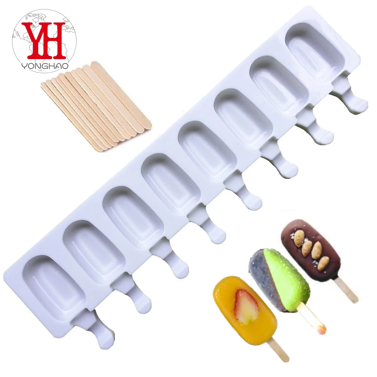 

YongHao 8/4 Cavity Silicone Ice Cream Mold Ice Pop Cube Popsicle Barrel Mold Dessert DIY Mould Maker Tool with Popsicle Stick