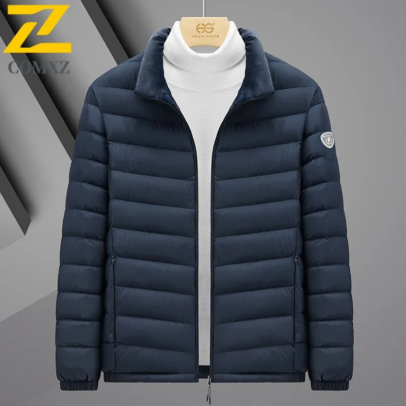 

COMXZ 2025 мужской пуховик осень-зима, новое однотонное графеновое теплое пальто для путешествий на открытом воздухе с воротником-стойкой, водонепроницаемое пальто с капюшоном