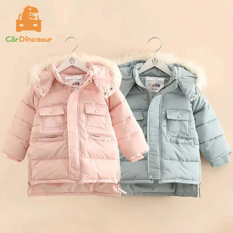 Winter Warm 3 4 6 8 10 12 Years Teenager Kids Gift Wadded Cotton Padded Thickening Solid Color Kids Baby Girl Hooded Jacket