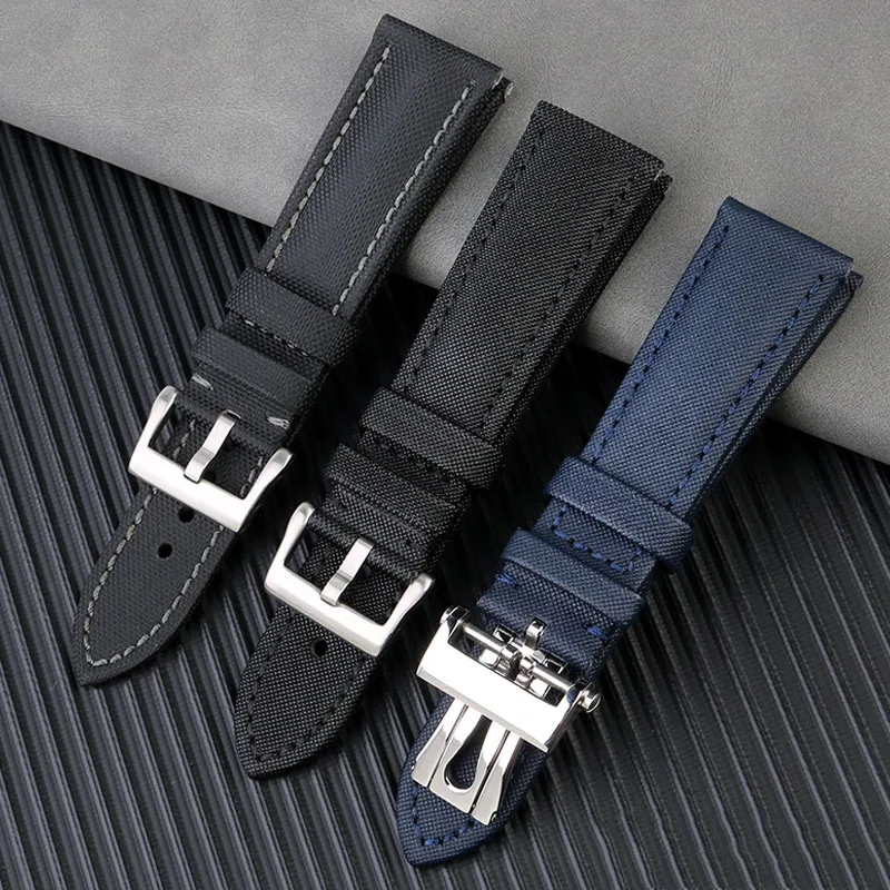 23mm Watchband Special for Blancpain Fifty Fathoms 5000 5015 Strap Butterfly buckle wristband  Canvas Leather Bottom Watch strap