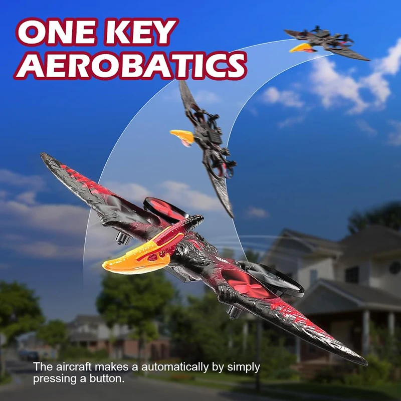 RC飛行機 プテロサウルス 2.4G 6軸ジャイロ EPPフォーム RC航空機 LEDライト付き ワンキー離陸 360度回転 RCグライダー 飛行玩具 子供向け