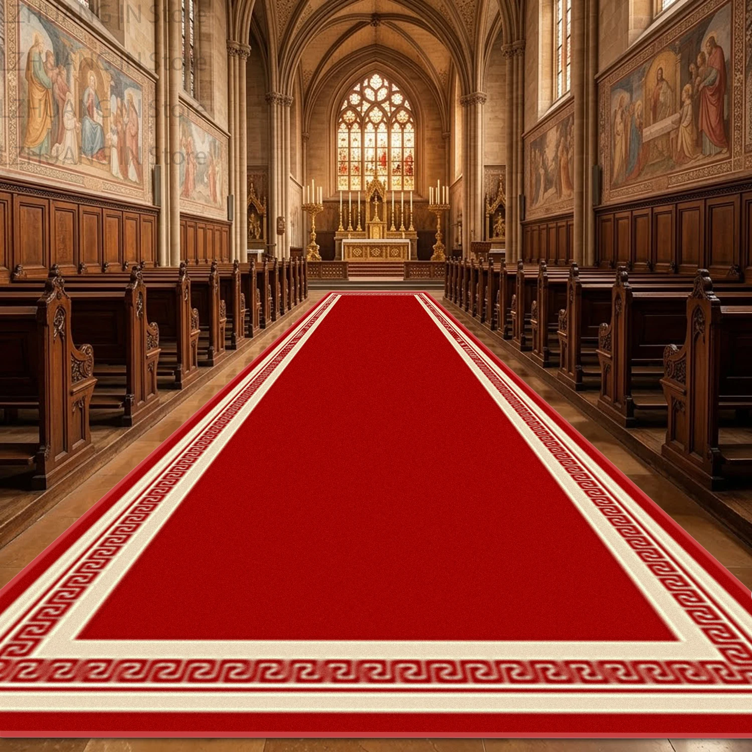 Red Luxury European Style Long Corridor Carpet Decoration Church Wedding Non-slip Soft Runner Rug Easy Clean Lint-free Floor Mat