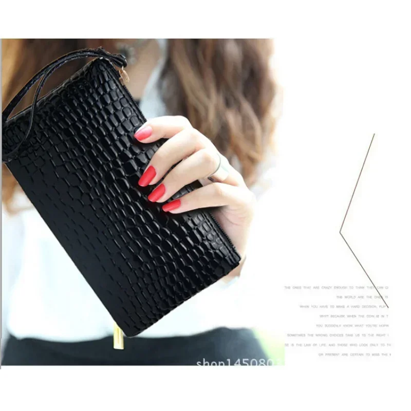 1PC Women PU Clutch Long Casual Wallet Litchi Grain Coin Purse Female Bag Wrist Bags Zipper Phone Pocket Credit Card Holder