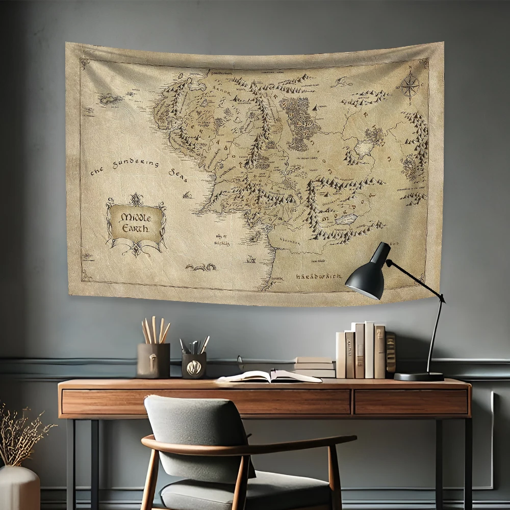 Wandteppich mit Karte von Mittelerde und Flagge – Herr der Ringe Wandbehang 60x90cm 90x150cm für Wohnheimdekoration Doppelte Penetration – Detail 1