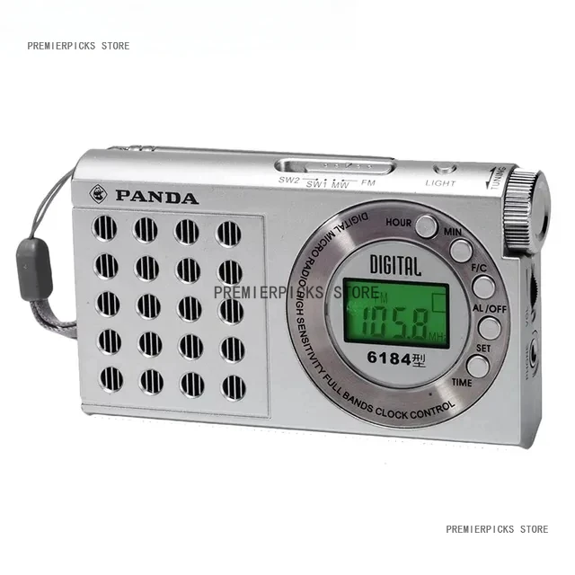 

Портативная полнодиапазонная радиостанция PANDA 6184 FM MW SW1 SW2 с часами, цифровым ЖК-дисплеем, сильной антенной приемника,