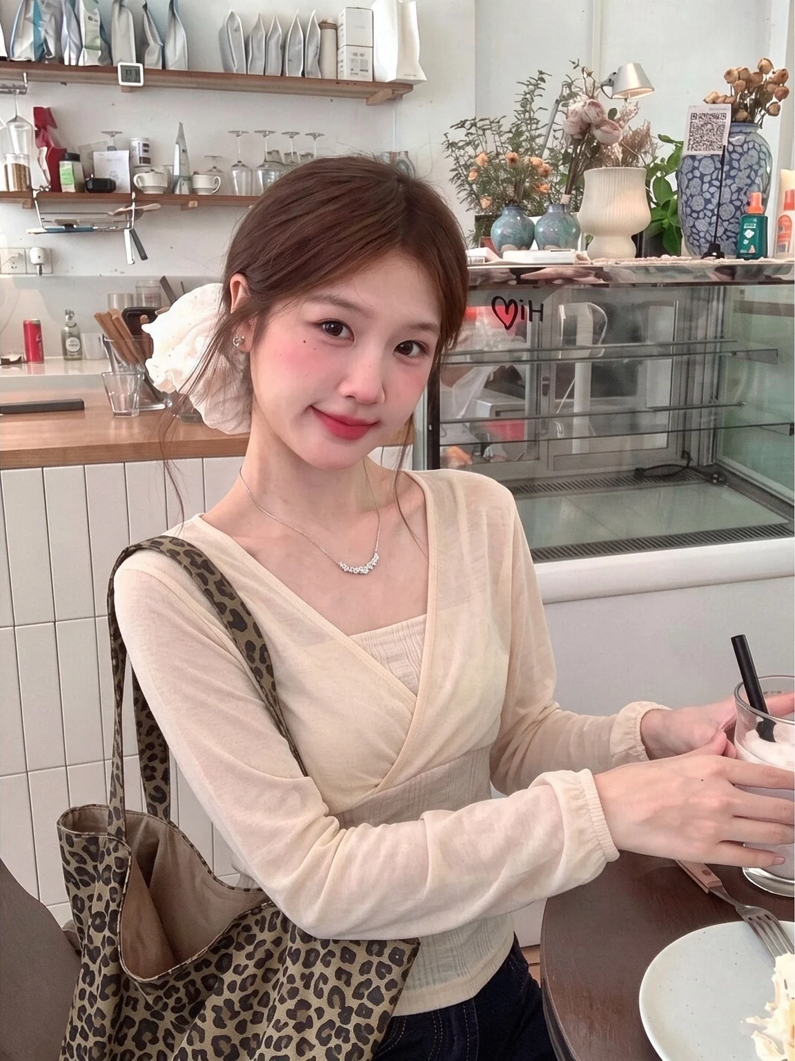 Elegant Korean Style Long Sleeve V-Neck Tube Top T-Shirt Women's Autumn Base Layer Shirt Textured Upper Body Casual Fashion