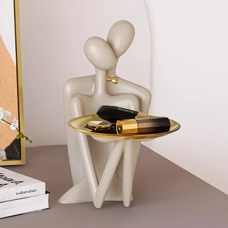 

Modern art deco style resin wedding gift abstract figure hug couple jewelry