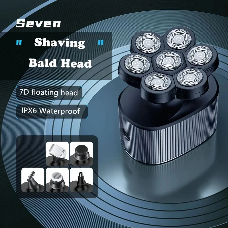 

Unicorn New IPX6 waterproof six in one electric shaver 7D cordless rechargeable bald shaver men's beard beauty deep cleaning set