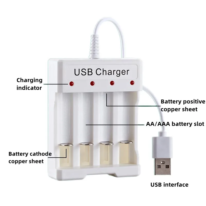 Universal 3/4 slots USB Output Battery Charger For AA / AAA Rechargeable Battery Quick Charge Adapter Power Accessories