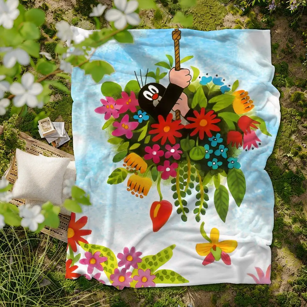 cartoon L-Little M-Mole Throw Soft Flannel Blanket for Bed Bedroom Sofa Picnic Throw Skin-friendly Breathable Gift Cover