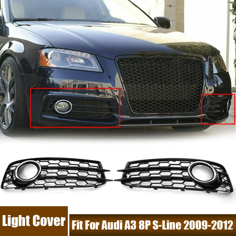 Left And Right 2Pcs Car Lamp Covers Front Bumper Fog Light Outer Frame Fit For Audi A3 8P S-Line 2009-2012 8P0807682, 8P0807681