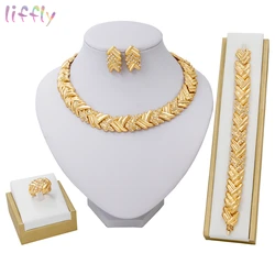 Fashion Bridal Dubai Gold Color Jewelry Sets for Women Costume Necklace Earrings Nigerian Wedding African Jewellery Set