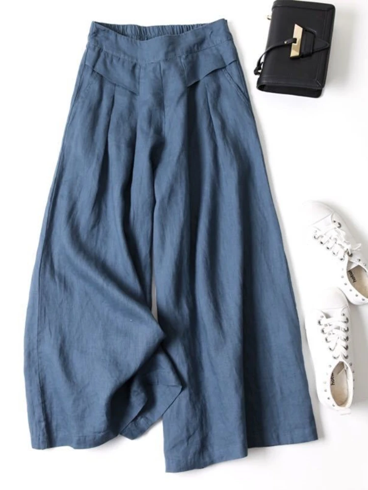 

New in Summer Cotton Linen Wide-leg Women's Pants Leisure Fashion Formal Pants Streetwear Elegant Loose Women Clothes