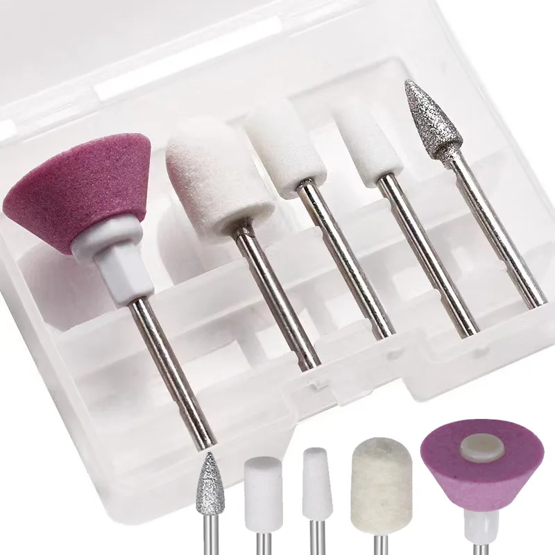 مجموعة رؤوس مثقاب طلاء الأظافر مكونة من 5 قطع، 2.35 مم - مثالية لتقشير وإزالة الجلد الميت، أدوات احترافية لفن الأظافر، معدن، أبيض