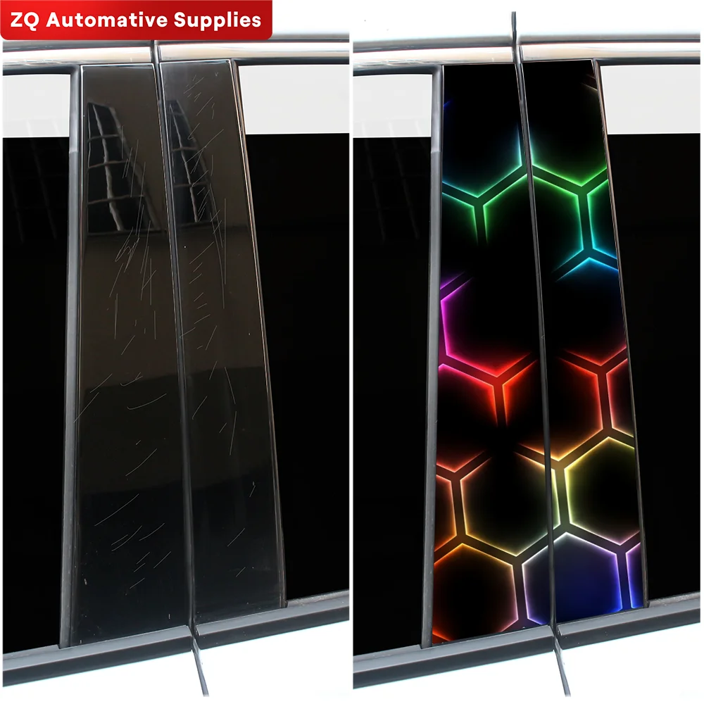 Honeycomb Rainbow Car Stickers Auto B-pillar Car Center Column Decoration Cover Scratches Waterproof Sunscreen Vinyl Decals