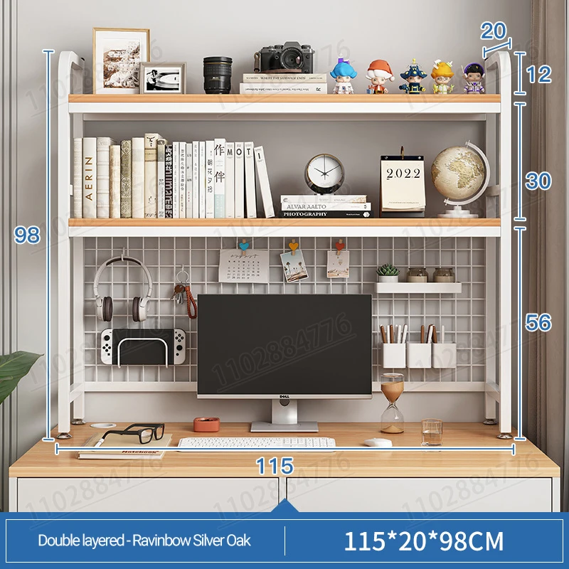 Desktop Bookshelf Shelves Office Desk Multilayer Bookshelf Iron Shelf Student Computer Desk Storage Hole Plate