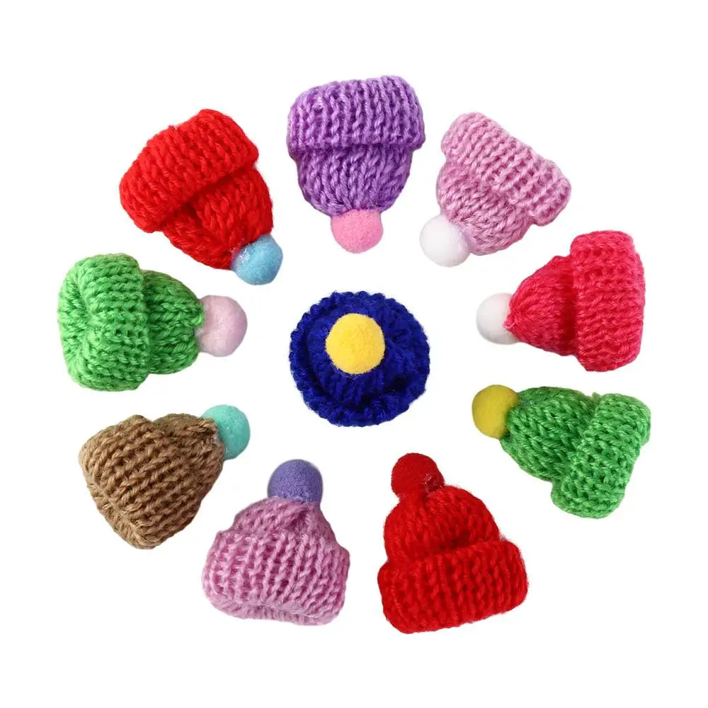 10pcs DIY Mini Knitting Hats Sewing Crafts Ornaments Christmas Mini Knitting Hats Polyester Knitting Mini Wool Hat