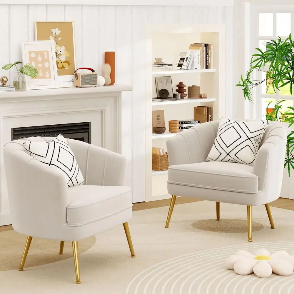 Velvet Accent Chair, Upholstered ern Single Soa Side Chair,Comy Barrel Club Living Room Armchair with n Metal Legs or Bedroom Li view 6