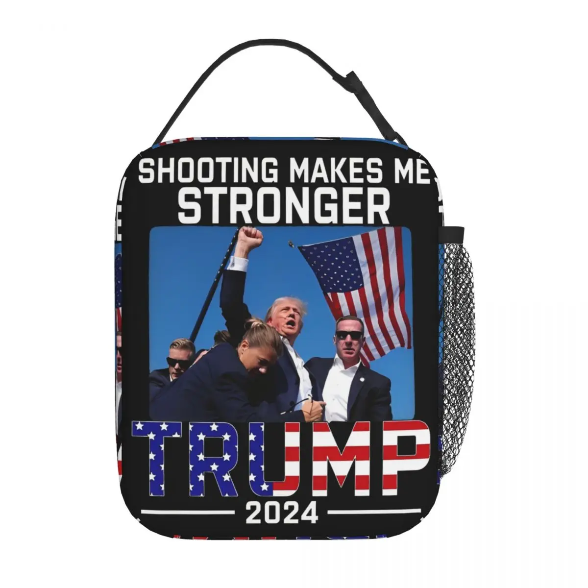 Trump 2024 Shooting Makes Me Stronger Insulated Lunch Tote Bag For School Presidential Election Food Bag Cooler Lunch Boxes