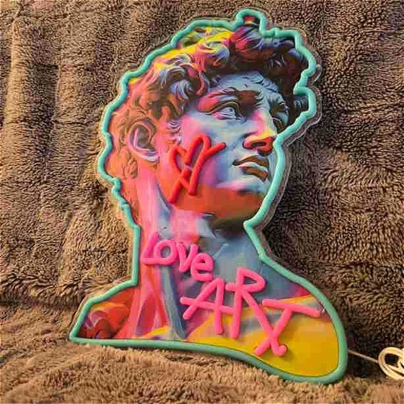 Creative Decor for Bar Parties - Printed Neon Light with David Gypsum Statue, LED - Lit Pattern and Shape