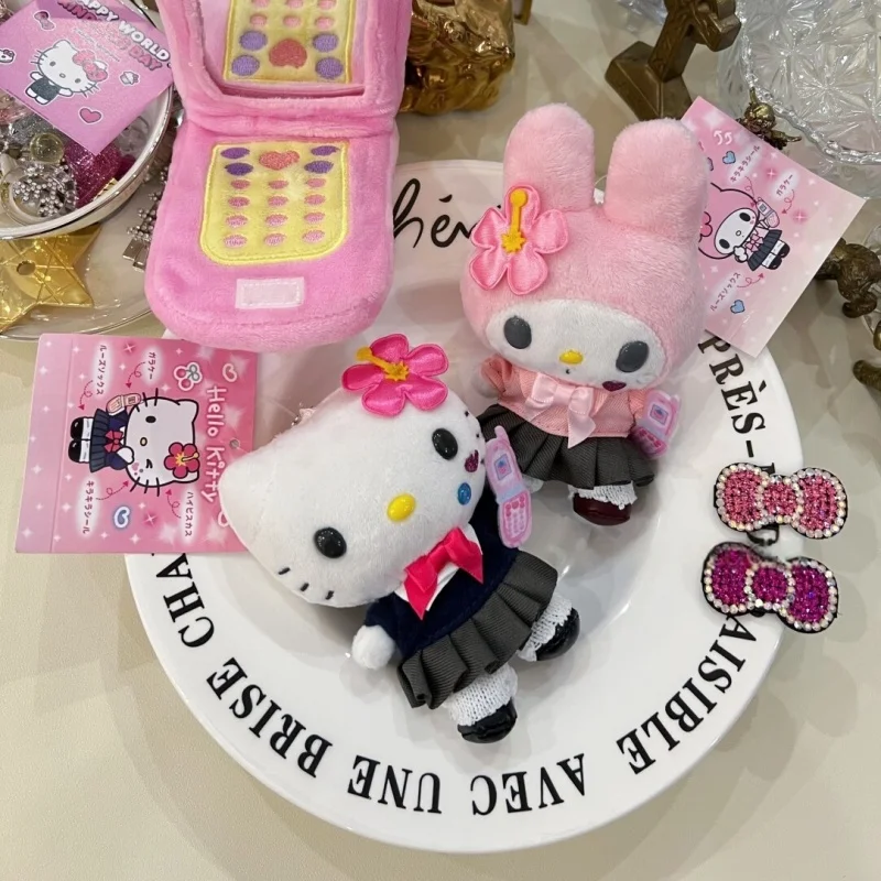 Kawaii my melody Plush Doll Keychain sanrio hello kitty Bag Accessories Heisei uniform HotGirls Y2K Kitty Cat Schoolbag Pendant