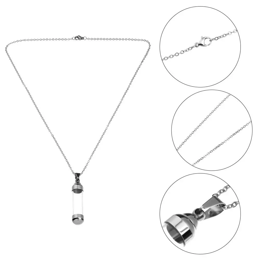 DIY Jewellery Steel Chain Openable Screw Cap Wishing Bottle Pendant Perfume Jars Glass Vial  Lucky Charm