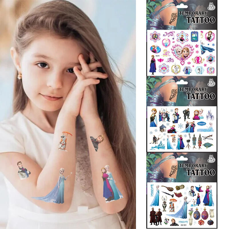 Random 2pcs Frozen Anna Elsa Princess Children Temporary Tattoos Stickers Party Cartoon Disney Sticker Toy Kids Gift