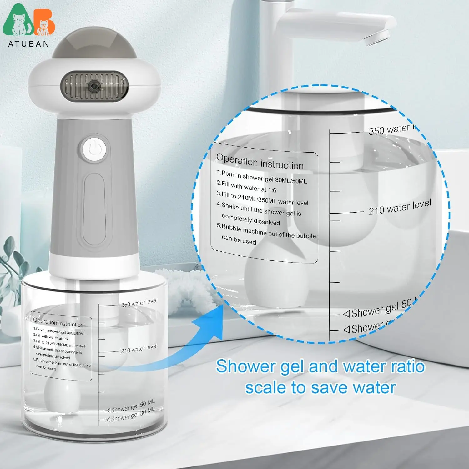 ATUBAN Dog Shampoo Dispenser, UFO Dog Shampoo Sprayer, Electric Foaming Shampoo Dispenser for Dog and Cat Washing, for Bathtub