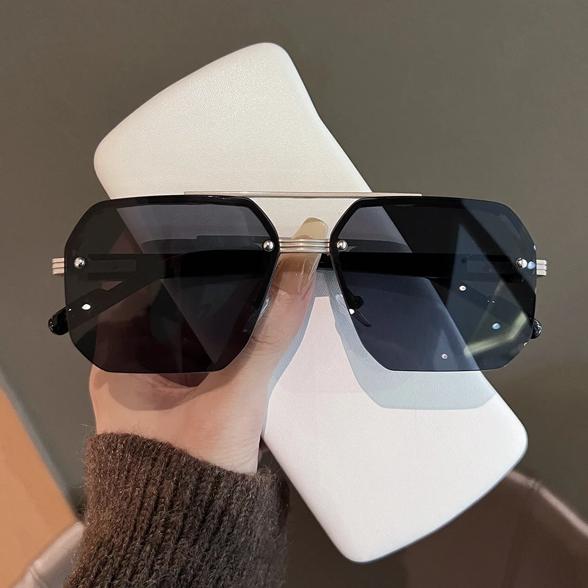 2025 NEW Men's Sunglasses Polygonal Half Frame Glasses Aviator Glasses UV Protection Sun Protection