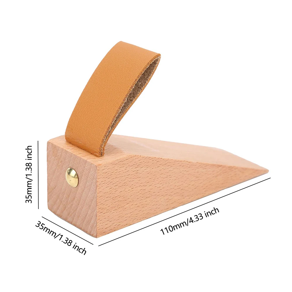 Wooden door stopper Solid wood non-slip door wedge Man-made leather ring safety door stopper Suitable for door bottom seam