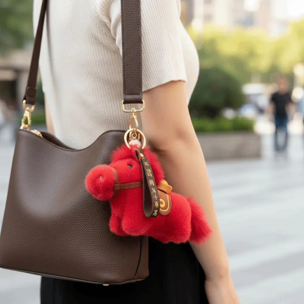 Funny Creative Yuanbao Pony Pendant Cute Soft Plush Horse Keychain Fluffy Mascot Dolls Zodiac Pony Figurine Year of Horse