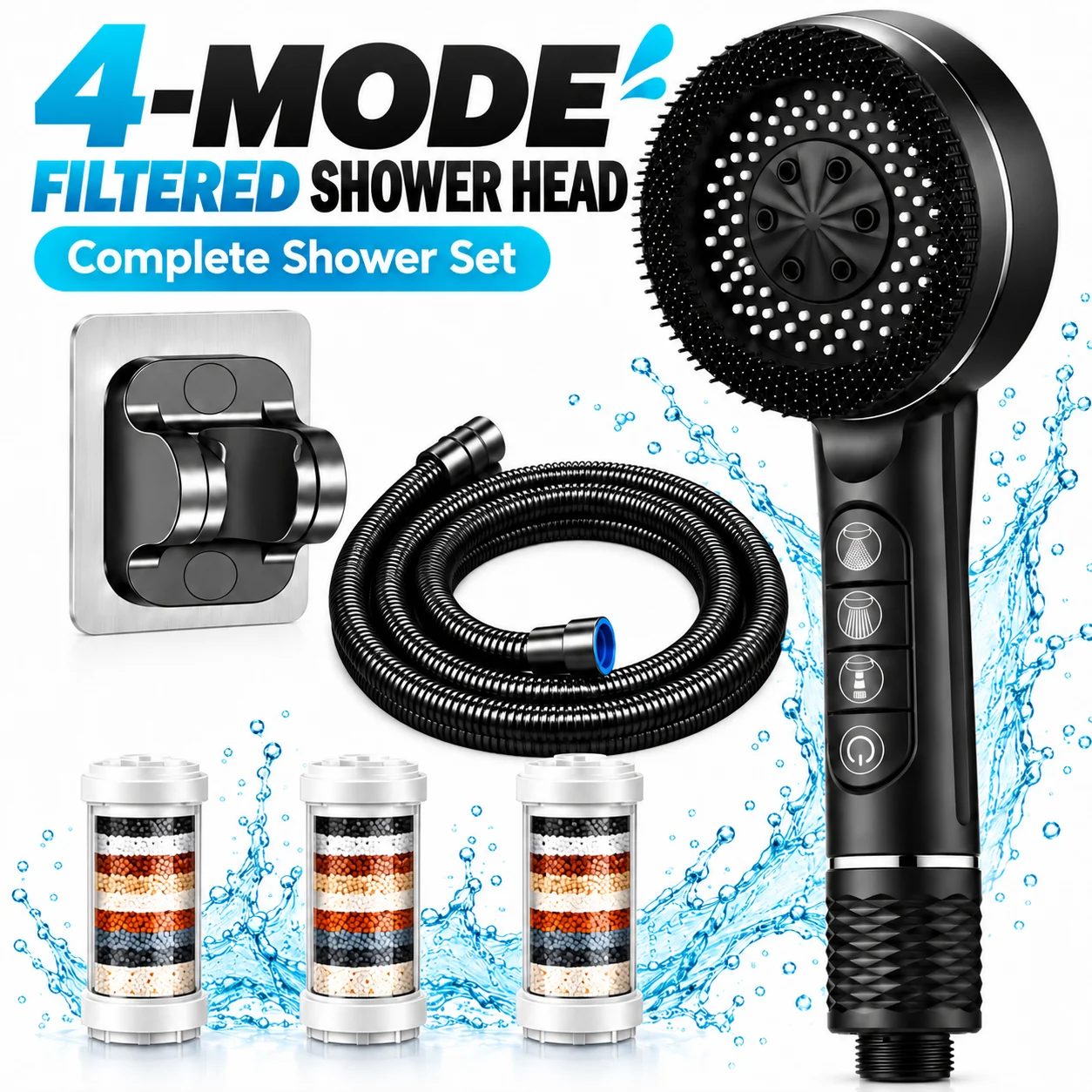 Blossom Handheld Shower Head High‑pressure Shower Sprayer 4 Mode Mixed Rain Pulse Jet Spray 1/2 Inch Universal Thread Connection