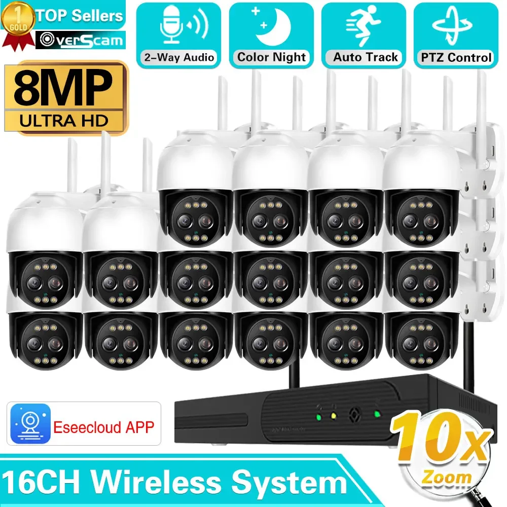 

16CH Wifi NVR 10X PTZ Zoom Dual Lens Security 4K 8MP Cam Intelbras Eseecloud System Auto Tracking Network Video Surveillance Kit