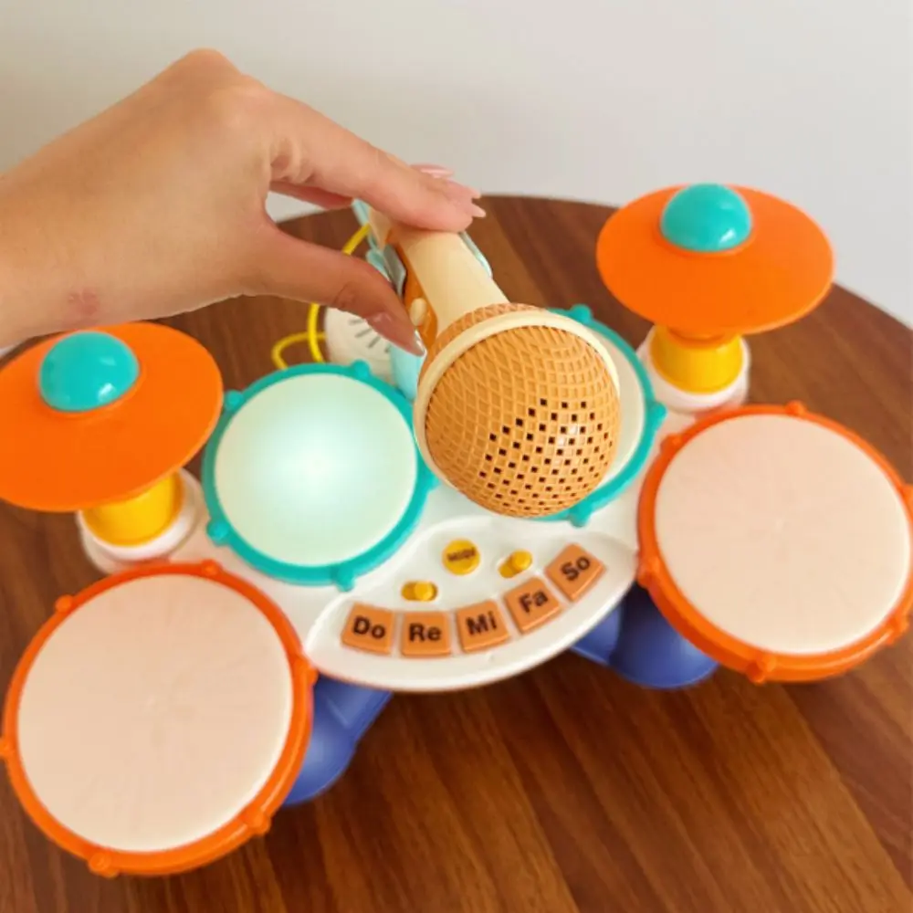 Conjunto de bateria multifuncional sem bpa, conjunto de bateria montessori para aprendizagem, brinquedos com microfone, educacional precoce