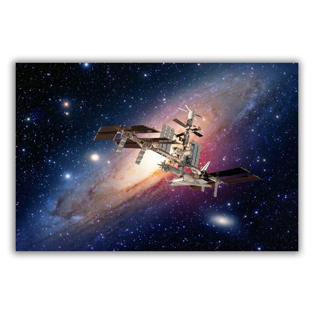 HT066 Spectacular Universe Earth And Moon Space Station Astronaut Silk Fabric Poster Art Decor Indoor Painting Gift