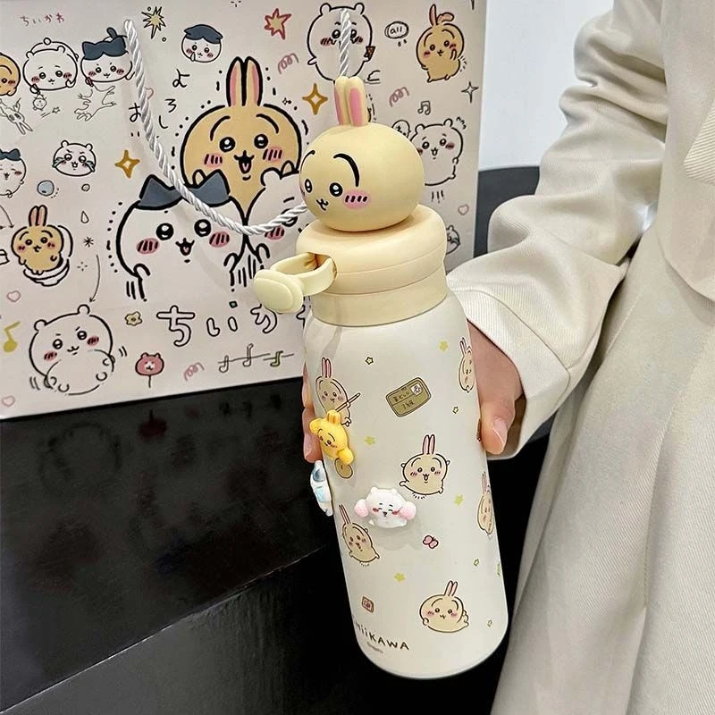 Kawaii Chiikawa Water Bottle Cute Insulated Tumbler with 3D Usagi and Chiikawa Topper Perfect for Daily Use view 4
