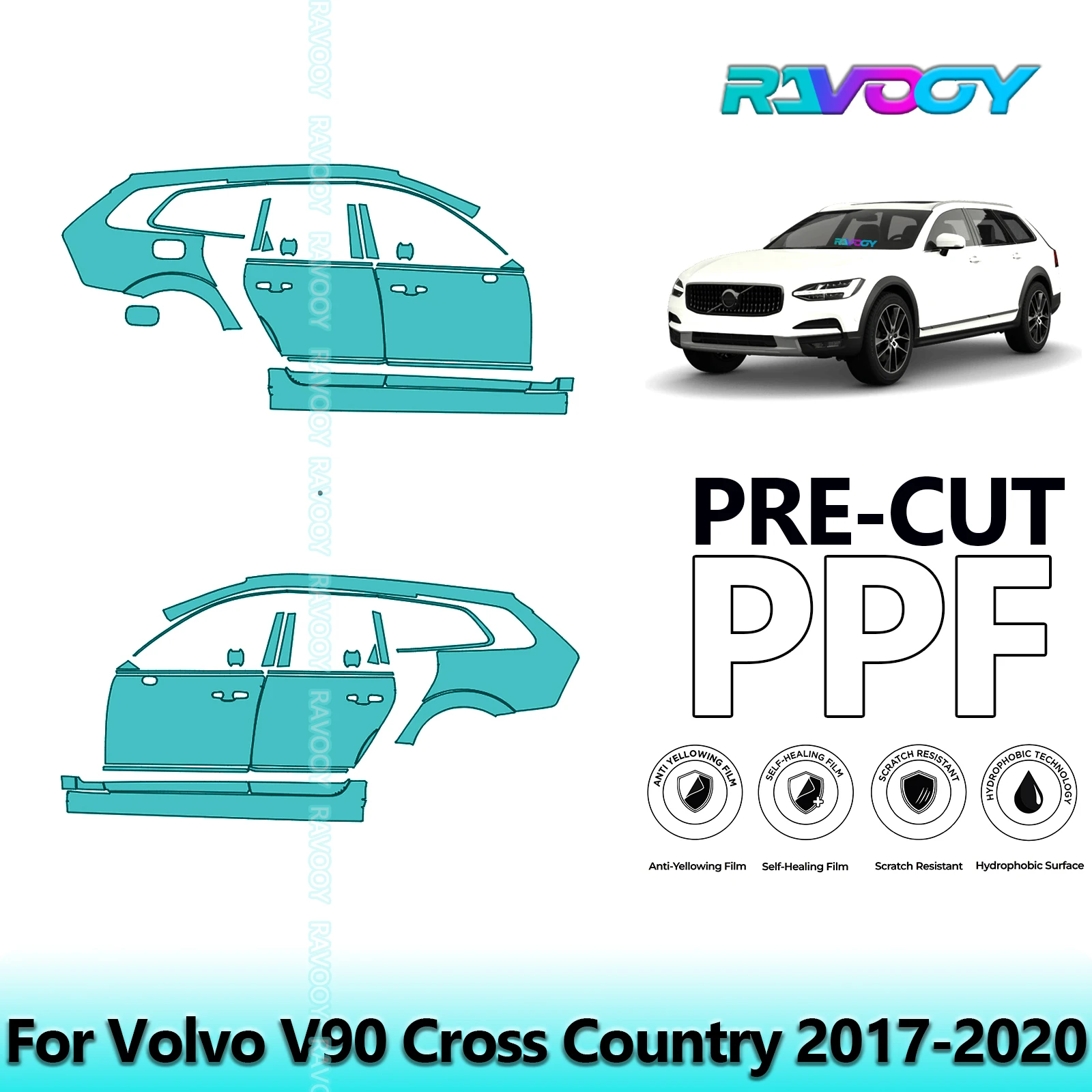 

For Volvo V90 Cross Country 2017-2020 8.5mil Clear Matte Pre-Cut PPF Door & A/B Pillar Kit TPU Paint Protection Film Set