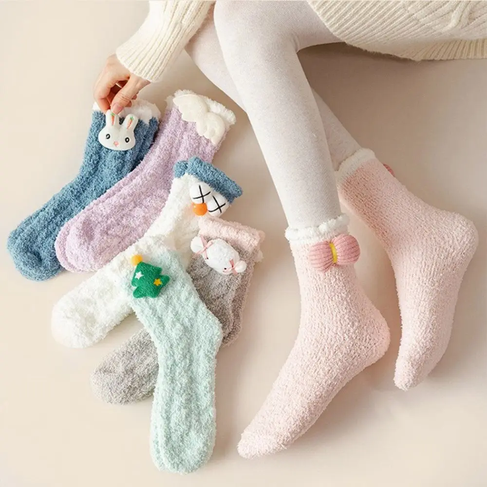 Winter Solid Color Home Breathable Comfortable Fluffy Women Thicken Socks Student Socks Floor Socks Coral Fleece Socks