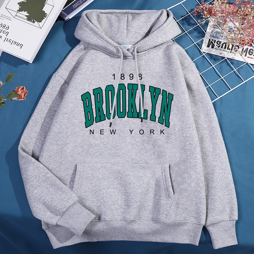 1898 Brooklyn New York Men Women Hoodies Cute Pocket Pullovers Pattern Oversize Streetwear Street Fleece Couple Sportswear