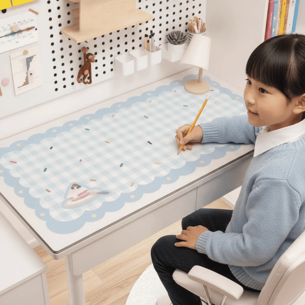 Writing Pad Gingham Cartoon Desk Mat Large Waterproof Keyboard Mat Thick Wavy Table Protector School