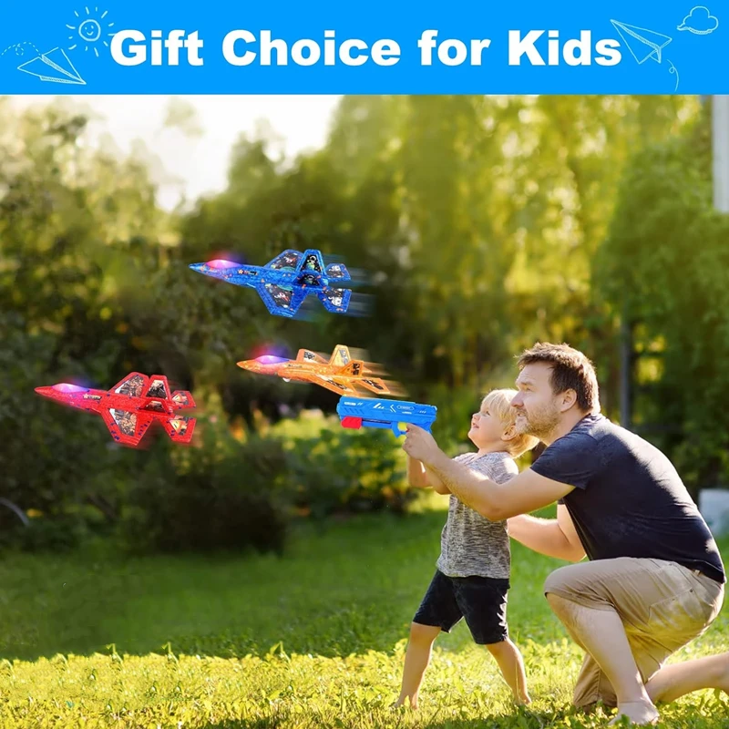 Avion lanceur d'avion en mousse F-35 de 7.4 pouces, avion catapulte avec pistolet à balle molle pour enfants, avion d'extérieur, jouets volants, cadeaux d'anniversaire