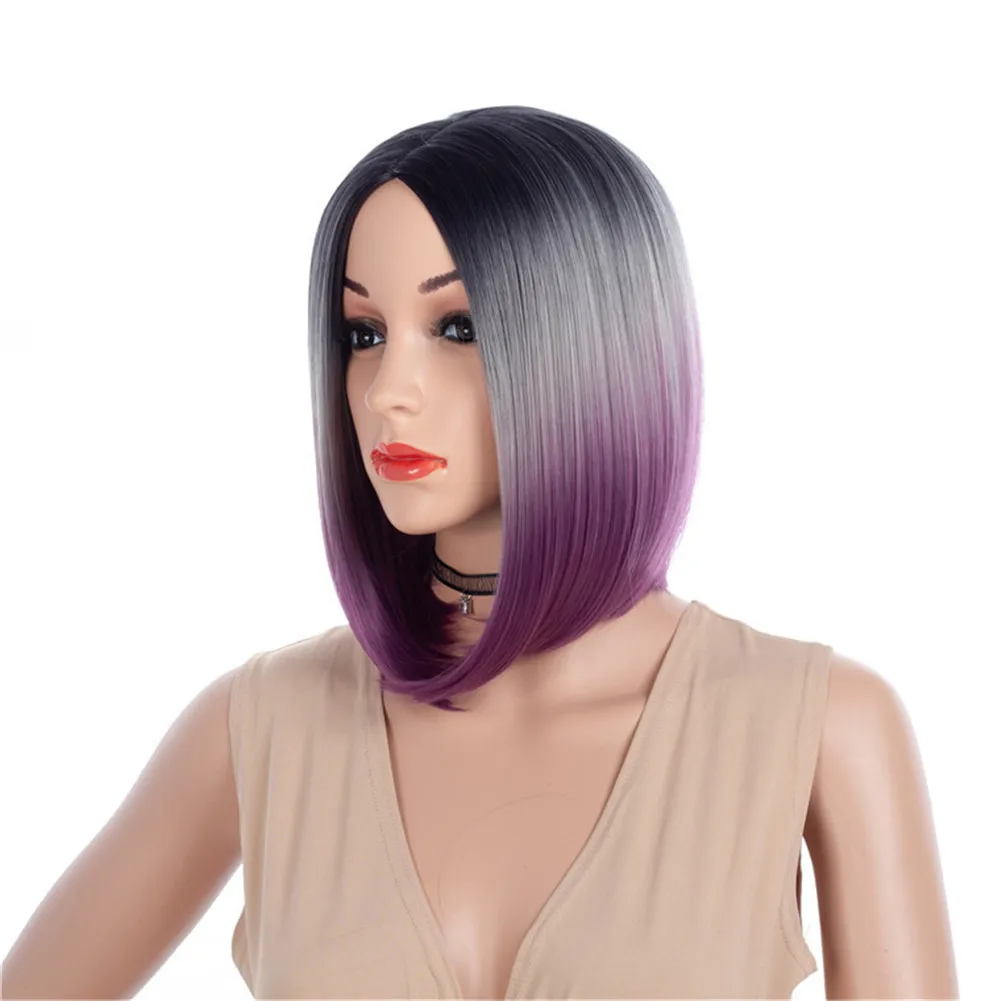 MSIWIGS قصير مستقيم الأرجواني رمادي الباروكات الاصطناعية المرأة شعر مستعار أومبير شعر مستعار مقاومة للحرارة