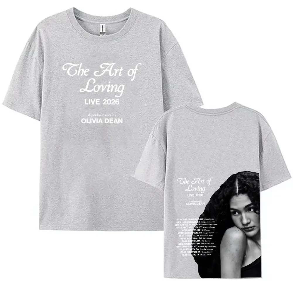 المغني أوليفيا دين الجرافيك قميص مطبوع فن المحبة لايف 2026 قصيرة الأكمام القطن الإناث تي شيرت ملابس منقوشة للجنسين
