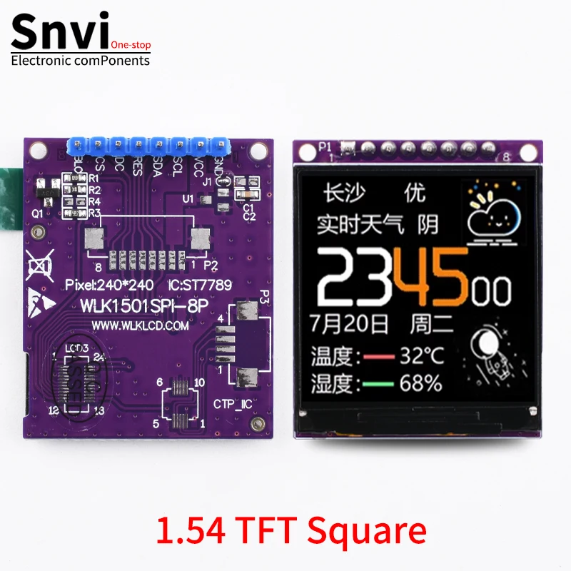 Snvi 1,28 Zoll TFT LCD Display Modul IPS Rund Quadratisch 240x240 SPI GC9A01 Farbbildschirm Kompatibel mit Arduino ESP32 für DIY
