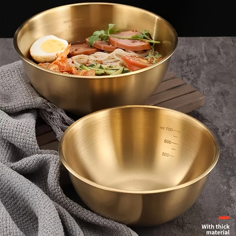 3 قطع من حوض السلطة المصنوع من الفولاذ المقاوم للصدأ، وعاء ذهبي لحوض الطبخ، وعاء خلط الخبز، حوض المطبخ الخاص، وعاء سلطة حوض المعكرونة #6