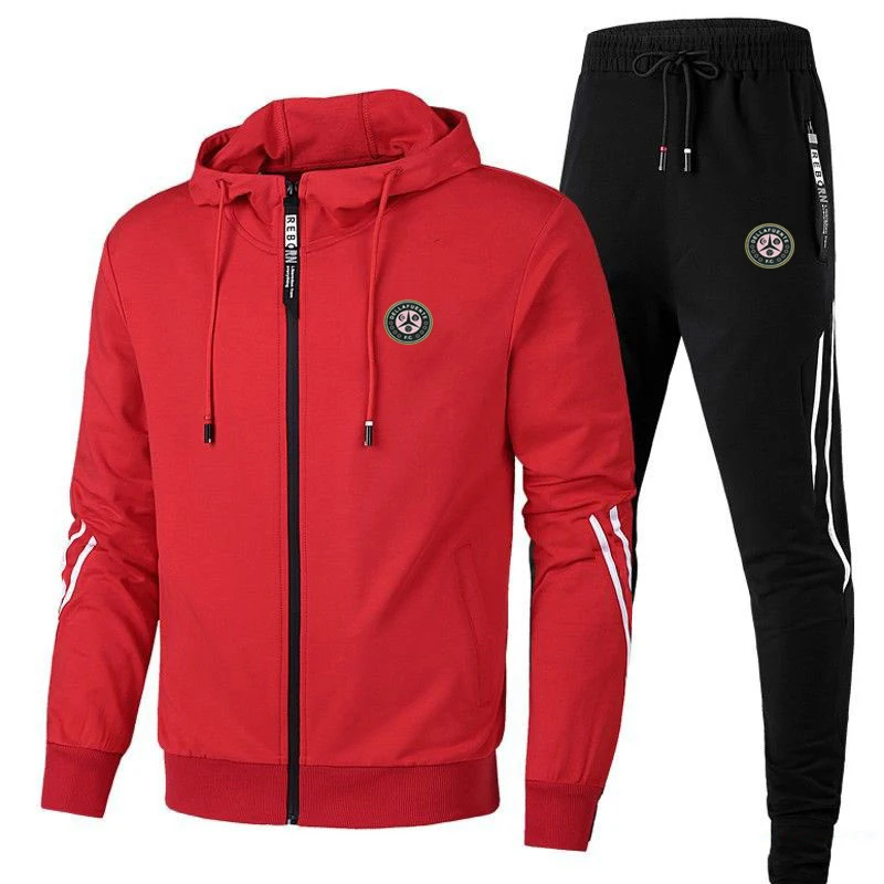 Lässiger Herren anzug Frühling Herbst hochwertige Reiß verschluss Kapuzen jacke Jogging Fitness Bergsteigen Sportswear Hose 2-teiliges Set