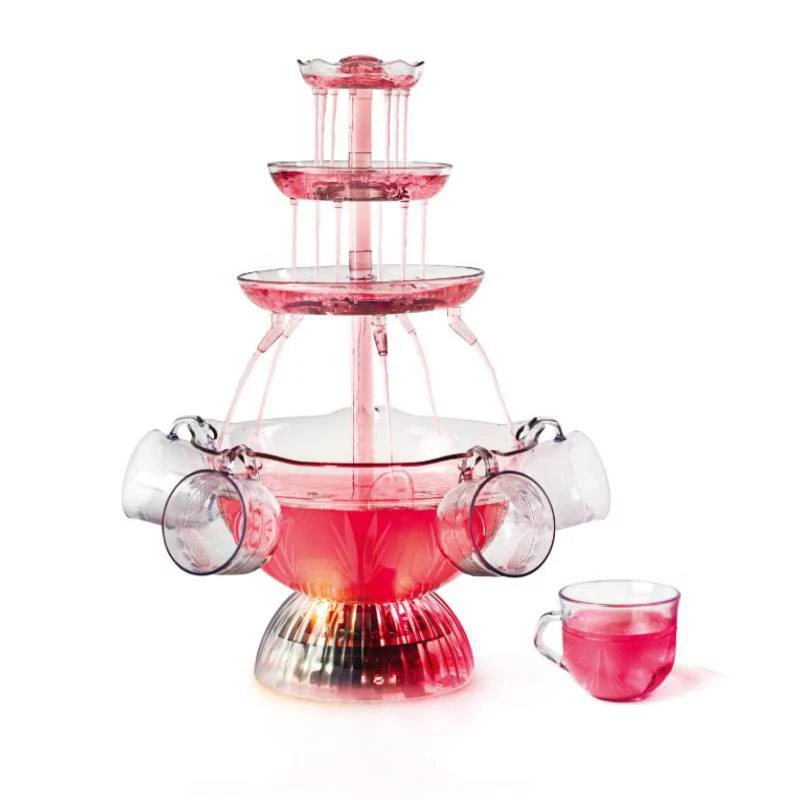 3-Tier Electric Cocktail Red Wine Drinking Fountain Beverage Beer Party Fountain With LED Lighted Base Includes 5 Reusable Cups